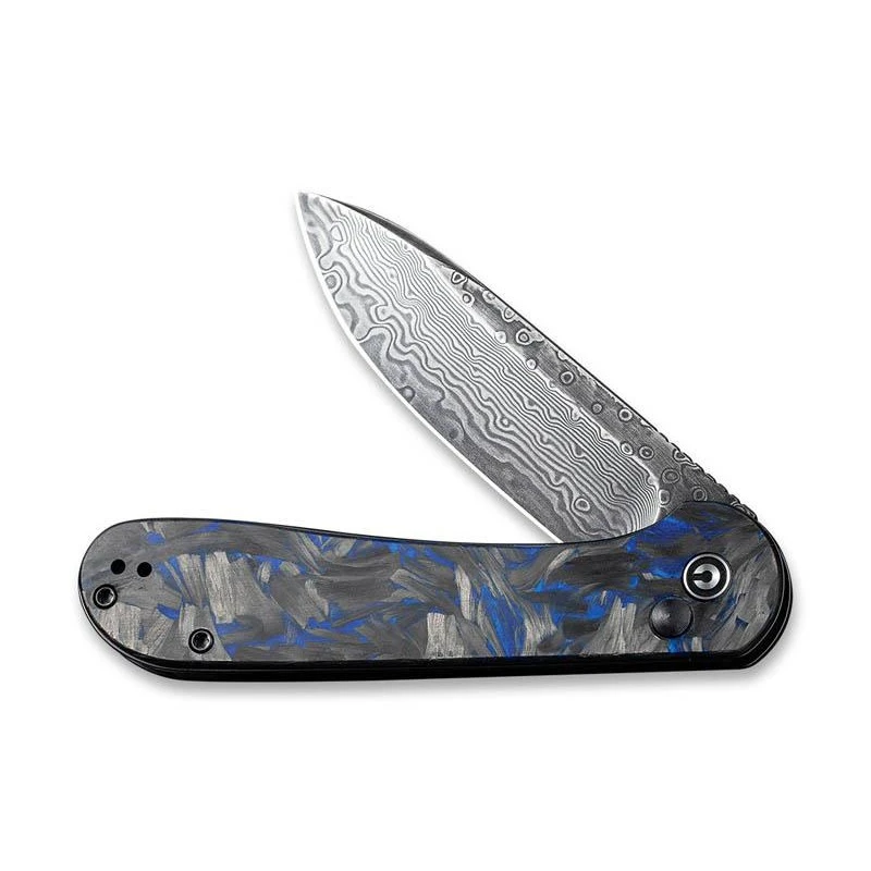 Couteau Civivi Button Lock Elementum F.carbone Noir/bleu Damas 3 Couteau Civivi Button Lock Elementum F.carbone Noir/bleu Damas – Image 3