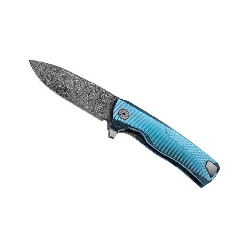 Couteau LionSteel ROK Titanium Bleu Damas 1 Couteau LionSteel ROK Titanium Bleu Damas