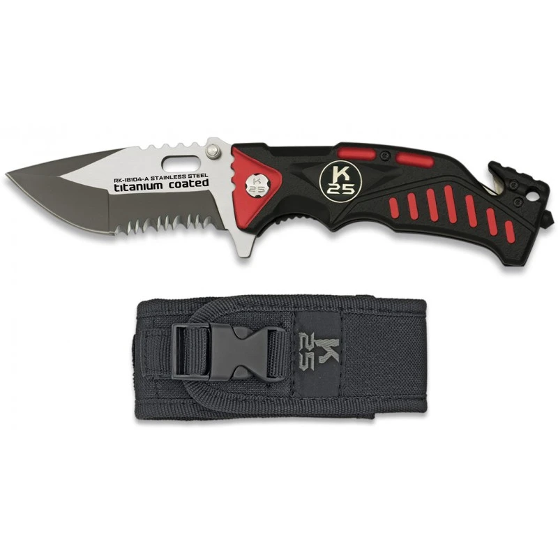 Couteau Pliant Tactique K25 FOS Noir/rouge Lame 87mm 1 Couteau Pliant Tactique K25 FOS Noir/rouge Lame 87mm